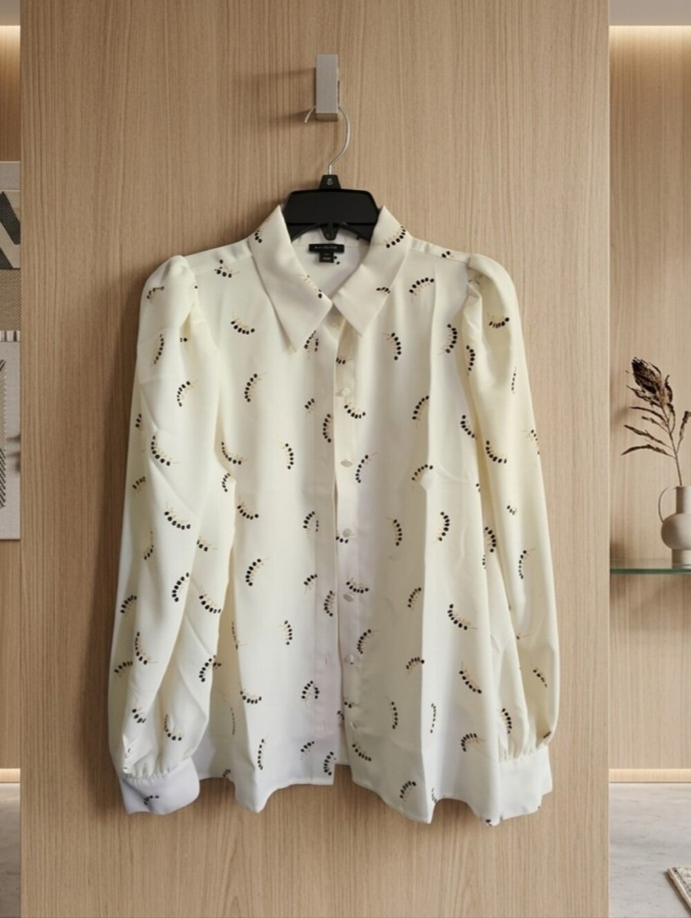 Ann Taylor Ivory Patterned Puff Sleeve